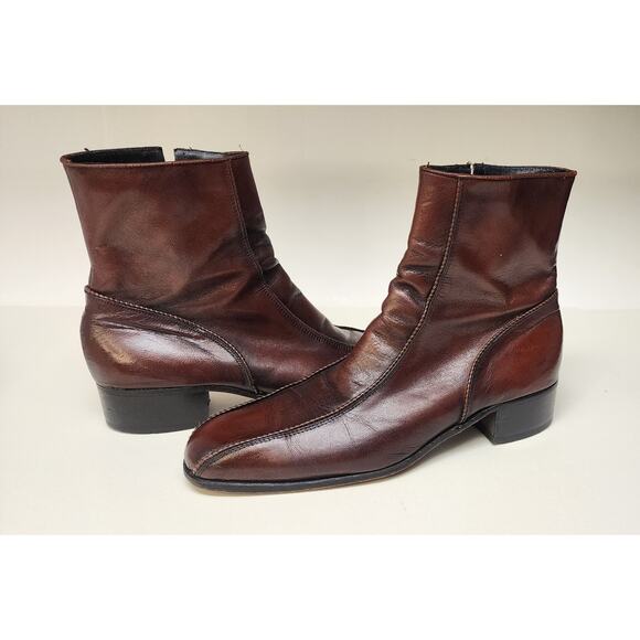 Florsheim Vintage Boots Men's 10D Imperial Leather Ankle Side Zip Beatle Brown - Picture 1 of 10